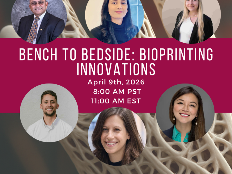 Promo image of the event: Bench to Bedside: Bioprinting Innovations with portraits of the speakers.