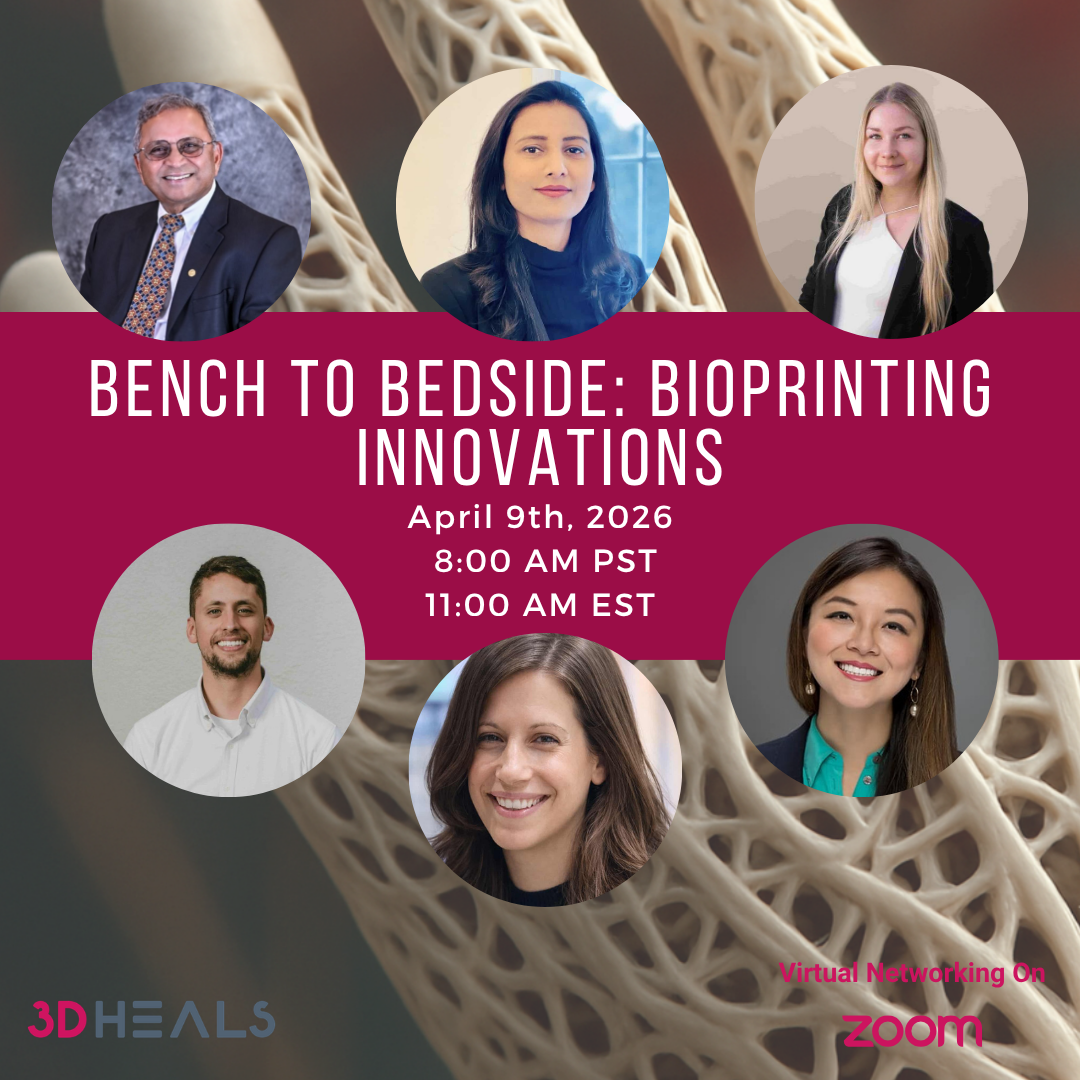 Promo image of the event: Bench to Bedside: Bioprinting Innovations with portraits of the speakers.